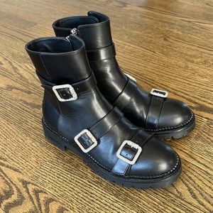 Black Leather Buckle Ankle Boots